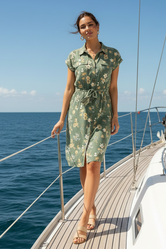 Stacie Shirt Dress - Green Yellow Floral