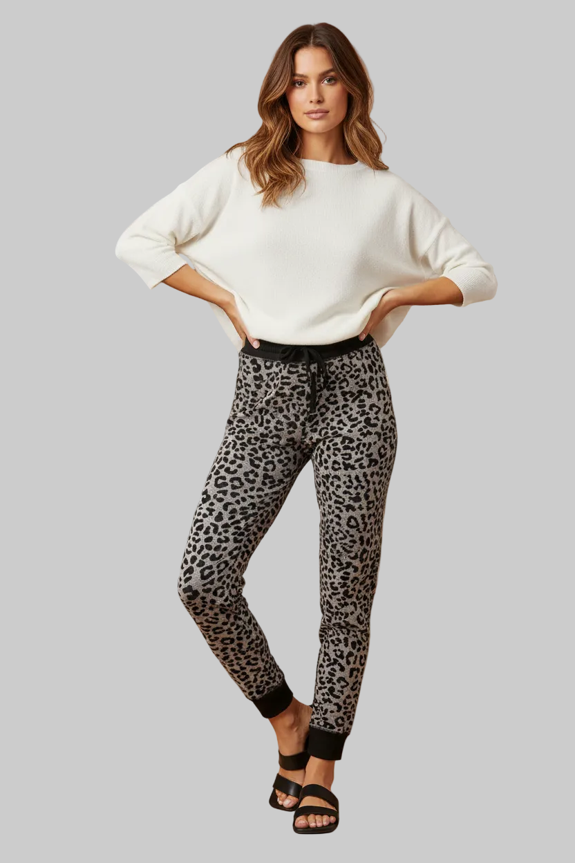LuLaRoe Jax Joggers • Side Pockets  • Cuffed Ankles • Elastic and Drawstring Waist • Heather Charcoal Black Cheetah Print