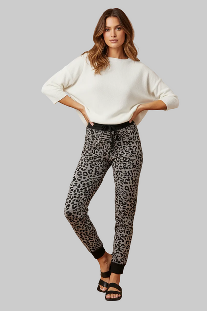 LuLaRoe Jax Joggers • Side Pockets  • Cuffed Ankles • Elastic and Drawstring Waist • Heather Charcoal Black Cheetah Print
