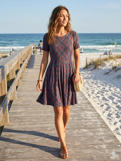 LuLaRoe • Amelia Fit-and-Flare Dress • Rare • Jacquard Fabric • Geometric Diamond Print