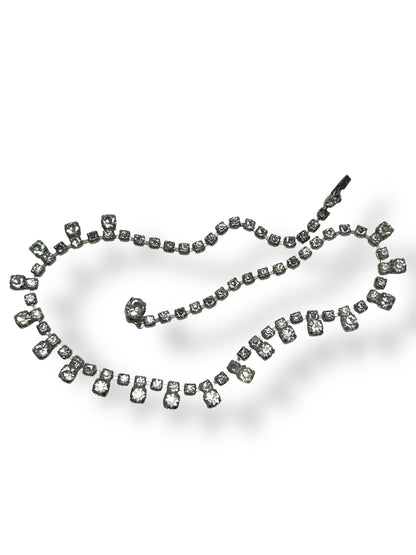 Vintage • Silver • Clear Rhinestone Crystals • Tennis Necklace