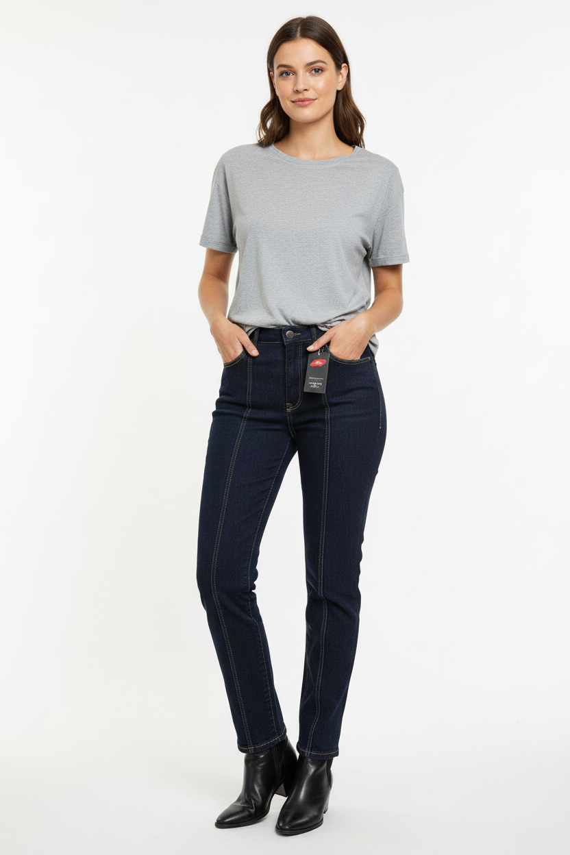 LuLaRoe Straight Leg Seamed Denim • Dark Blue Capri Wash