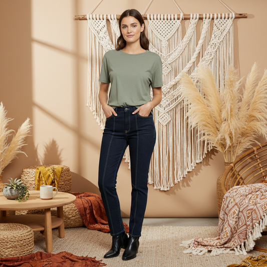 LuLaRoe Straight Leg Seamed Denim • Dark Blue Capri Wash