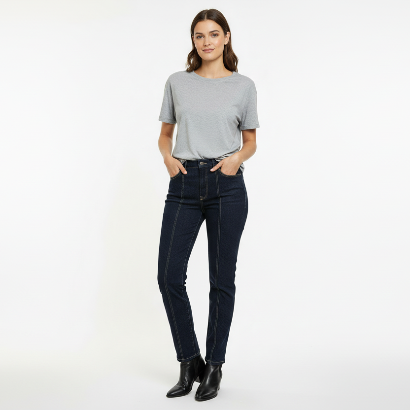 LuLaRoe Straight Leg Seamed Denim • Dark Blue Capri Wash