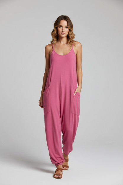 LuLaRoe Bridget Lounge Jumpsuit • Solid Hot Pink