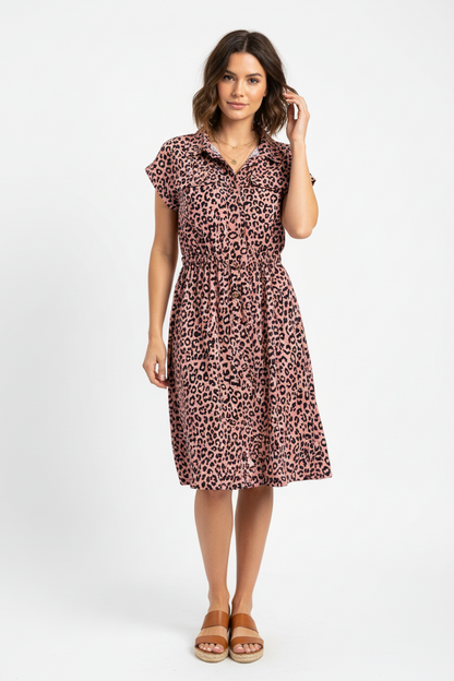 Stacie Shirt Dress - Pink Black Cheetah Print