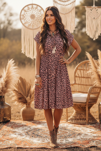 Stacie Shirt Dress - Pink Black Cheetah Print