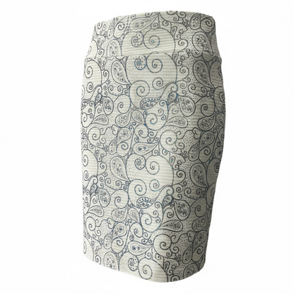 LuLaRoe Cassie Pencil Skirt • Vintage Rare Print • White Iridescent Paisley