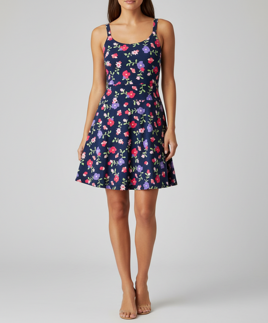 LuLaRoe Lynn Romper Dress • Built in Shorts with Pockets • Adjustable Straps • Dark Blue Floral