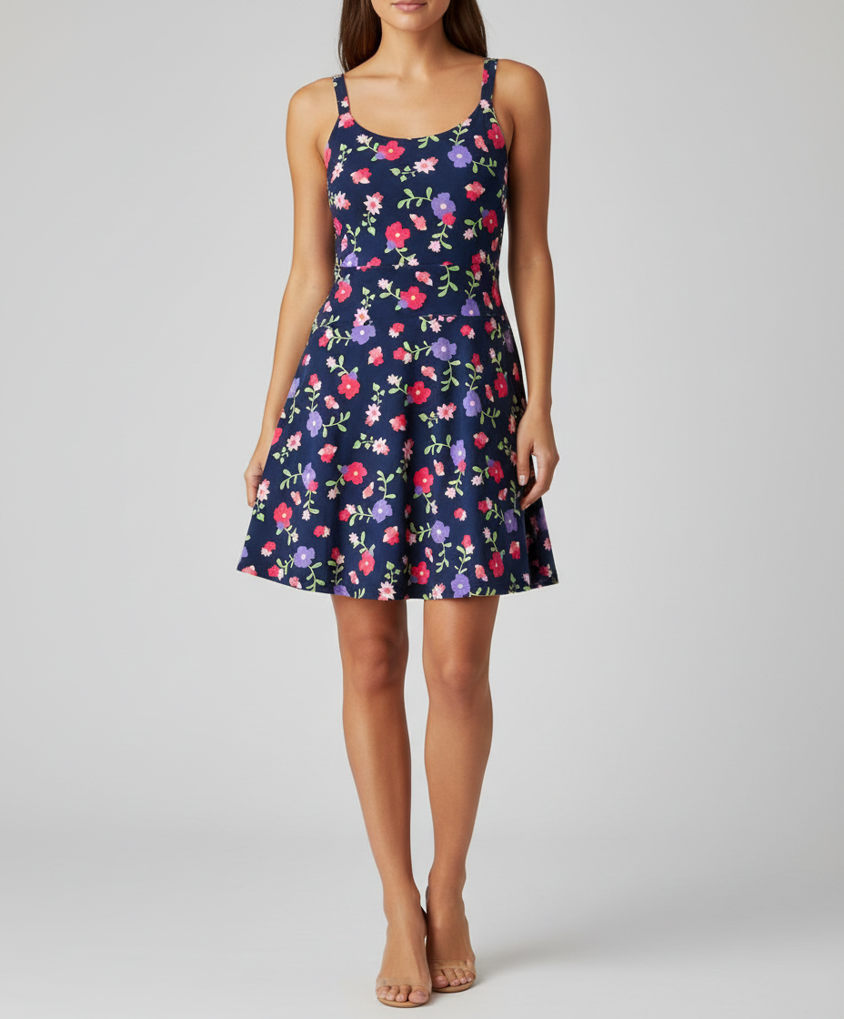 LuLaRoe Lynn Romper Dress • Built in Shorts with Pockets • Adjustable Straps • Dark Blue Floral