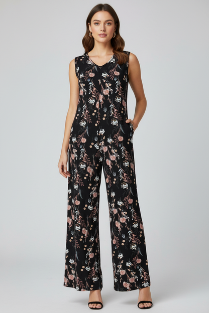 LuLaRoe Natalie • Double V-Neck Wide Leg Jumpsuit with Side Seam Pockets
