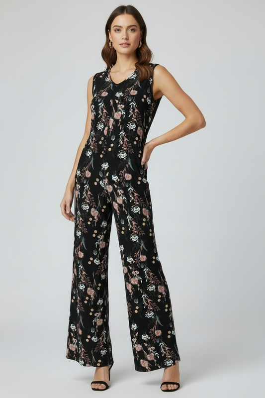 LuLaRoe Natalie • Double V-Neck Wide Leg Jumpsuit with Side Seam Pockets