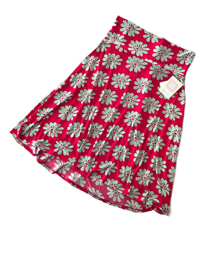LuLaRoe Azure midi a-line skirt. Pink with teal daisies.