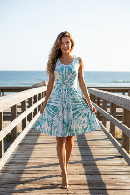 LuLaRoe Nicki • A-Line • Sleeveless • Fit and Flare Dress • Mint Green Tie Dye