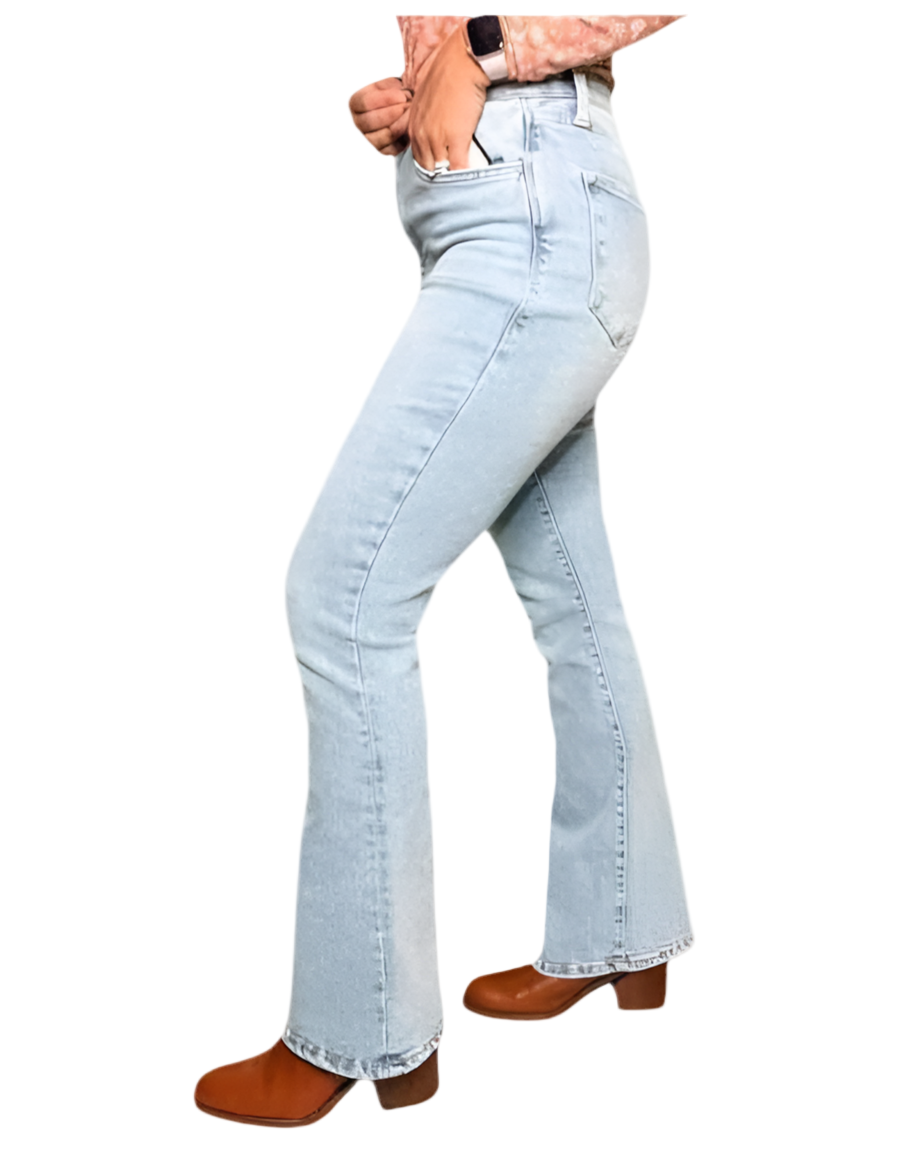 LuLaRoe Denim • High Waisted • Flared • Celestial • Pale Blue Denim
