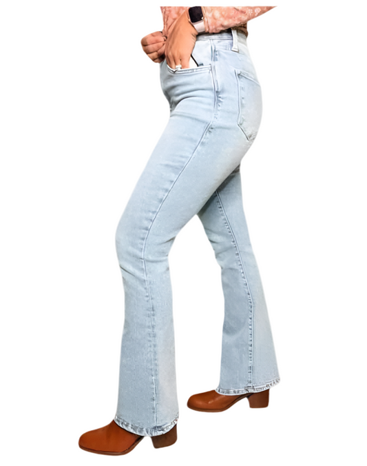 LuLaRoe Denim • High Waisted • Flared • Celestial • Pale Blue Denim
