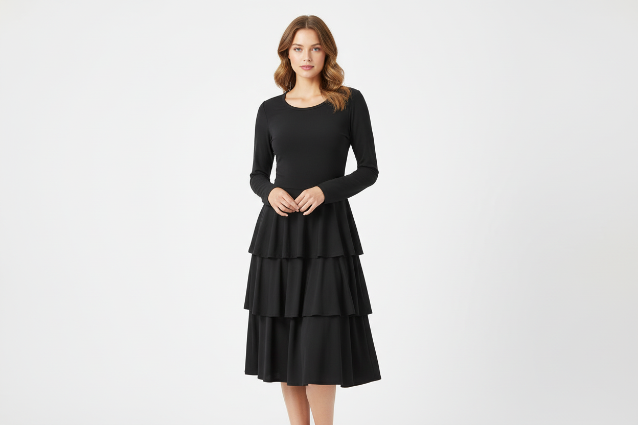 LuLaRoe Georgia • Tiered Midi Dress • Solid Black