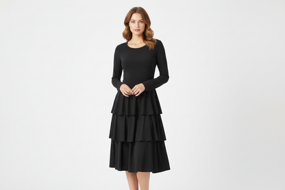 LuLaRoe Georgia • Tiered Midi Dress • Solid Black