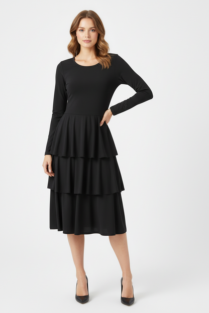 LuLaRoe Georgia • Tiered Midi Dress • Solid Black