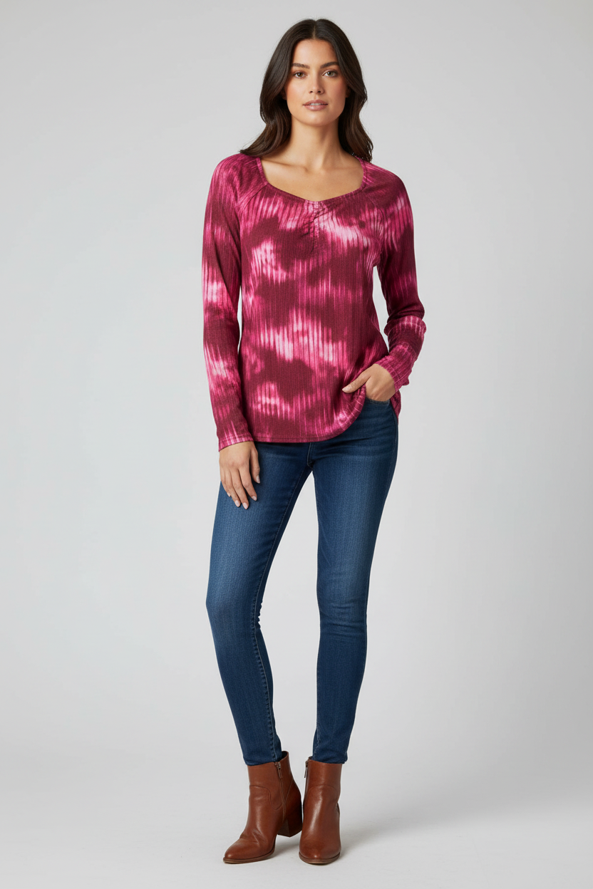 LuLaRoe Mia • Sweetheart Neckline • Long Sleeve Top • Fuchsia Tie Dye