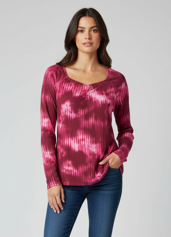 LuLaRoe Mia • Sweetheart Neckline • Long Sleeve Top • Fuchsia Tie Dye
