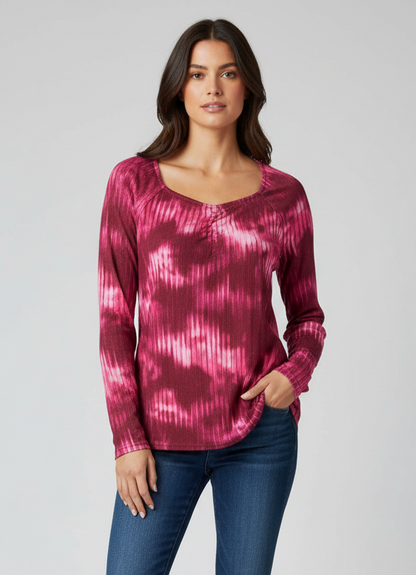 LuLaRoe Mia • Sweetheart Neckline • Long Sleeve Top • Fuchsia Tie Dye