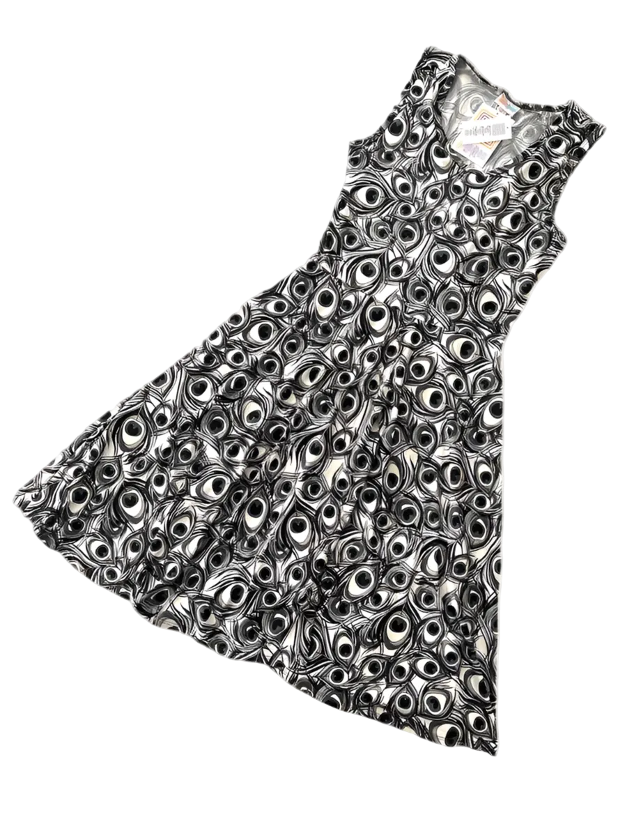 LuLaRoe Nicki • A-Line • Sleeveless • Fit and Flare Dress • Black and White Peacock Feather