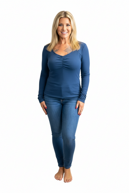 LuLaRoe Mia • Sweetheart Neckline • Long Sleeve Top • Solid Blue