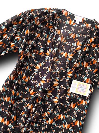 LuLaRoe Monroe Open Front Kimono Cardigan • Brown Orange Motif