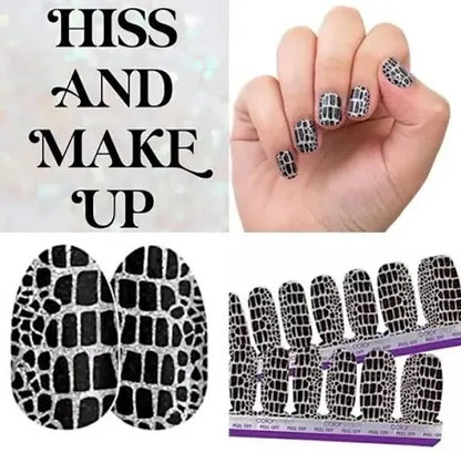 Color Street nail strips in black and white geometric pattern design called Hiss and Make Up