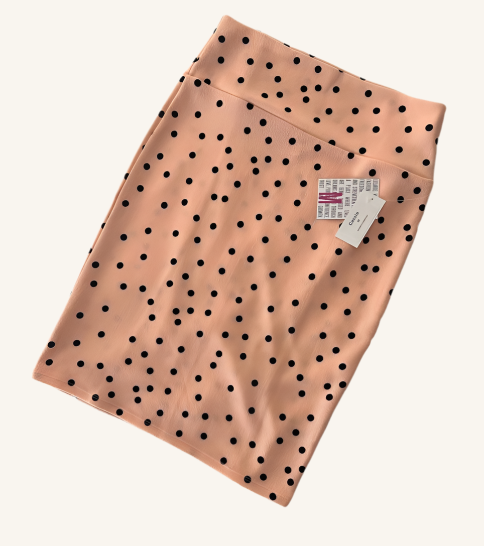 LuLaRoe Cassie Pencil Skirt • Vintage Rare Print • Salmon Black Dots