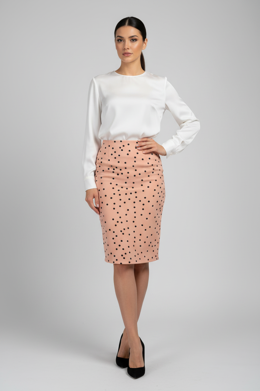 LuLaRoe Cassie Pencil Skirt • Vintage Rare Print • Salmon Black Dots