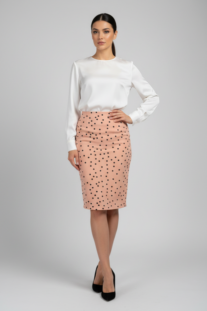 LuLaRoe Cassie Pencil Skirt • Vintage Rare Print • Salmon Black Dots