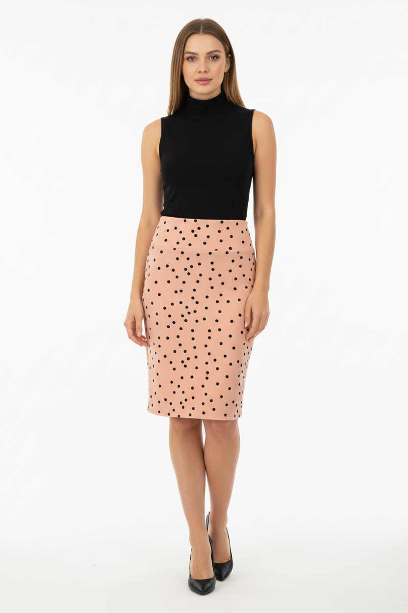 LuLaRoe Cassie Pencil Skirt • Vintage Rare Print • Salmon Black Dots