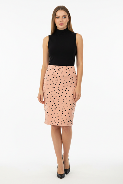 LuLaRoe Cassie Pencil Skirt • Vintage Rare Print • Salmon Black Dots