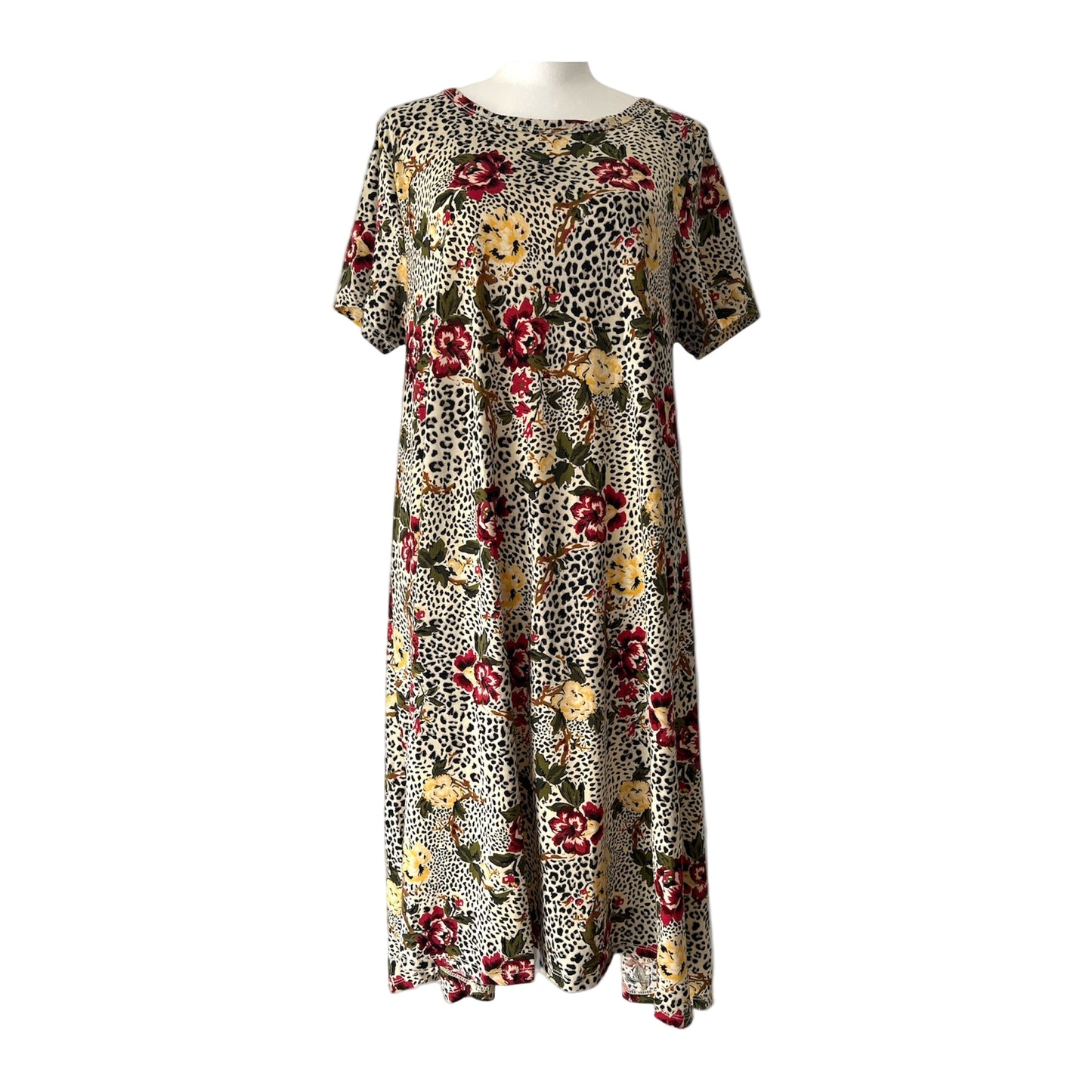 LuLaRoe Carly • High Low Hemline Swing Dress • Leopard and Floral Print