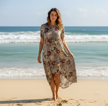 LuLaRoe Carly • High Low Hemline Swing Dress • Leopard and Floral Print