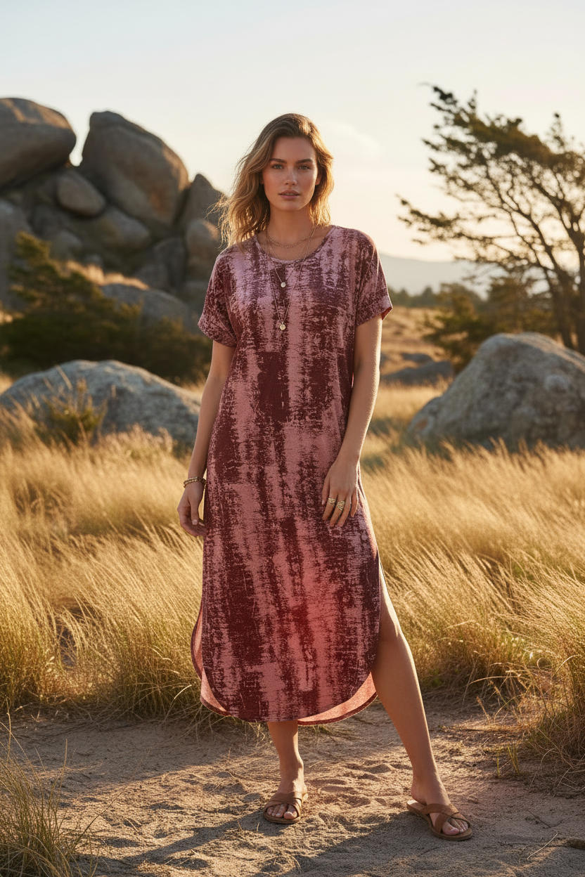 LuLaRoe Macy • Maxi Dress • Double V-Neck • Split Hem • Burgundy Grunge Texture