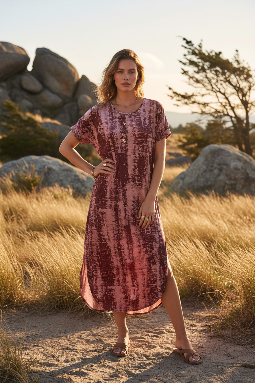 LuLaRoe Macy • Maxi Dress • Double V-Neck • Split Hem • Burgundy Grunge Texture