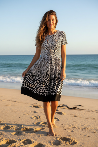 LuLaRoe • Amelia Fit-and-Flare Dress • Vintage • White and Black Dipped Animal Print • New Without Tags