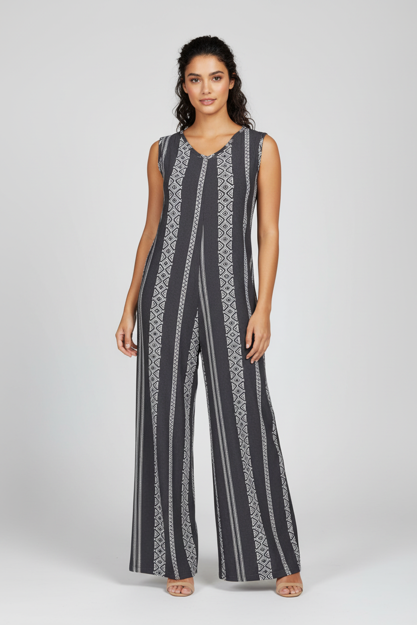 LuLaRoe Natalie • Double V-Neck Wide Leg Jumpsuit with Side Seam Pockets