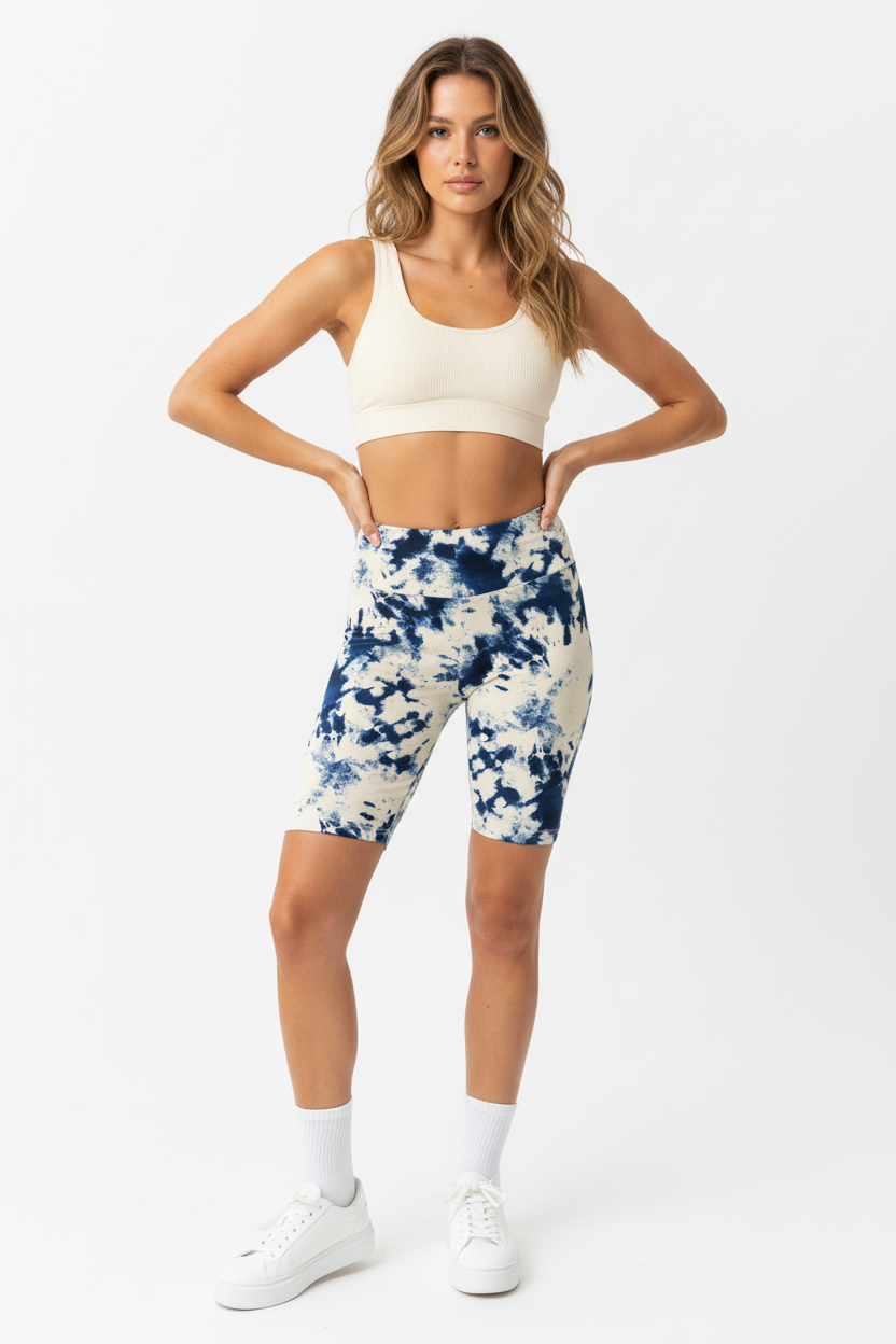 LuLaRoe Biker Shorts • White Blue Tie Dye