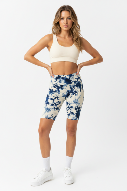 LuLaRoe Biker Shorts • White Blue Tie Dye