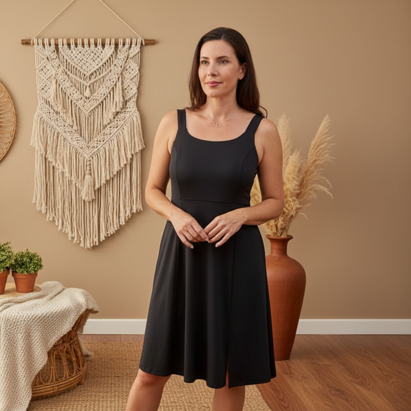 LuLaRoe Navy Cross Back Dress with Side Seam Pockets • Solid Black