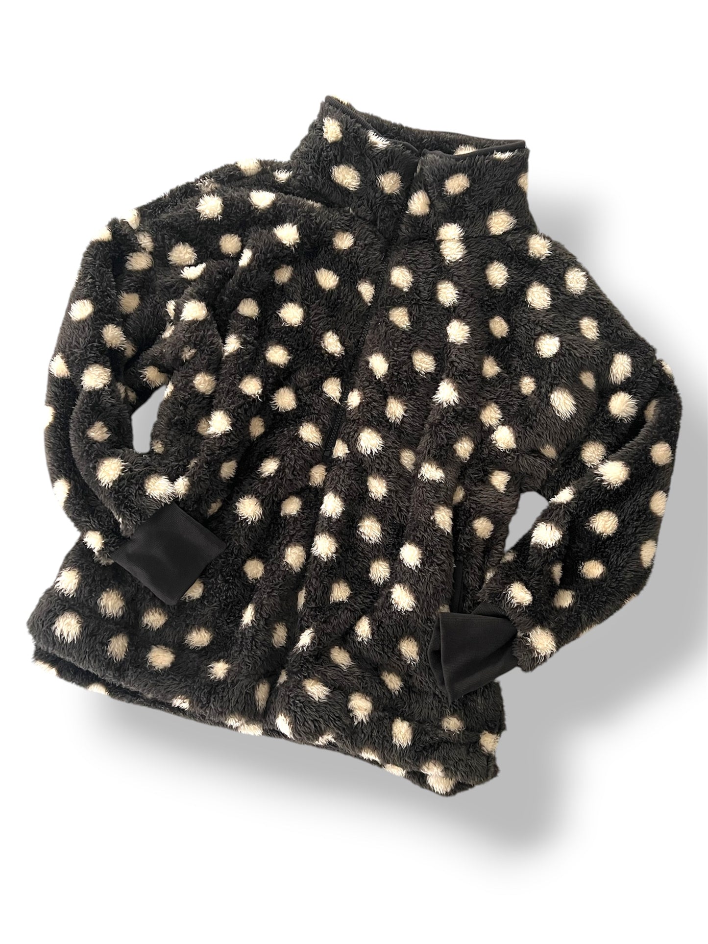 LuLaRoe Nancy Half Zip Pullover with Side Pockets • Black with Cream Dots