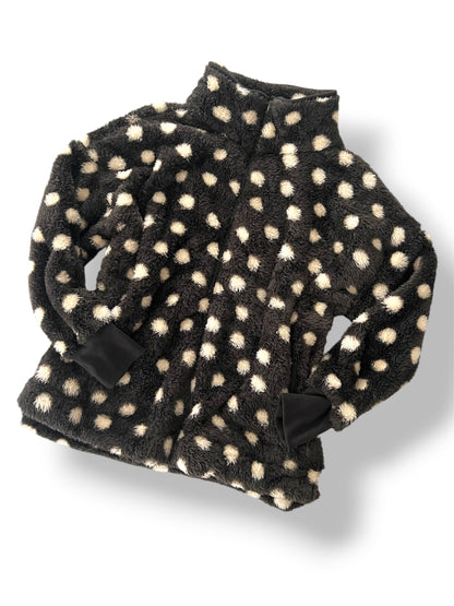 LuLaRoe Nancy Half Zip Pullover with Side Pockets • Black with Cream Dots