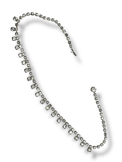 Vintage • Silver • Clear Rhinestone Crystals • Tennis Necklace