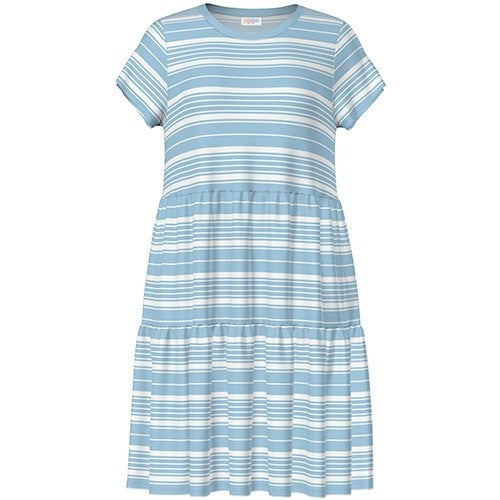 LuLaRoe Ariel Three Tiered Dress with Pockets • Blue White Stripe