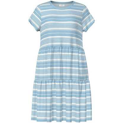 LuLaRoe Ariel Three Tiered Dress with Pockets • Blue White Stripe