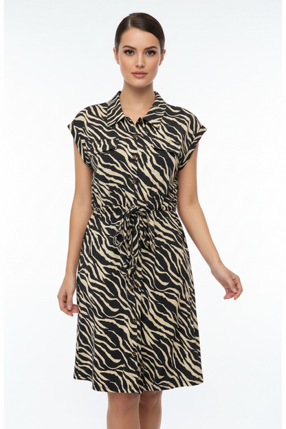 Stacie Shirt Dress - Charcoal Tan Zebra Print
